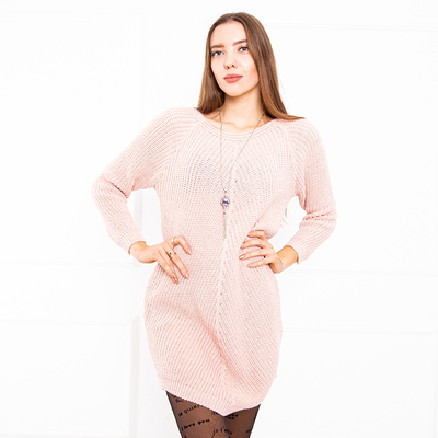 Pink women's tunic sweater with necklace- Clothing