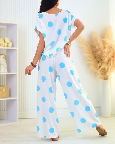 Royalfashion Sieviešu zilā un baltā zirņu komplekts