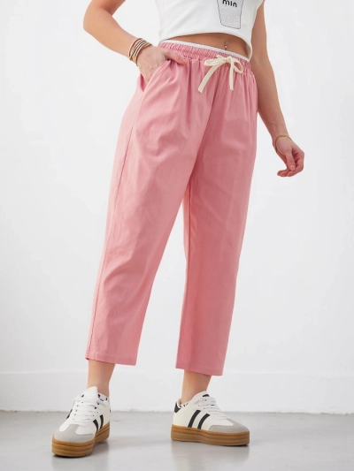 Royalfashion Sieviešu kokvilnas platās bikses ar saitēm