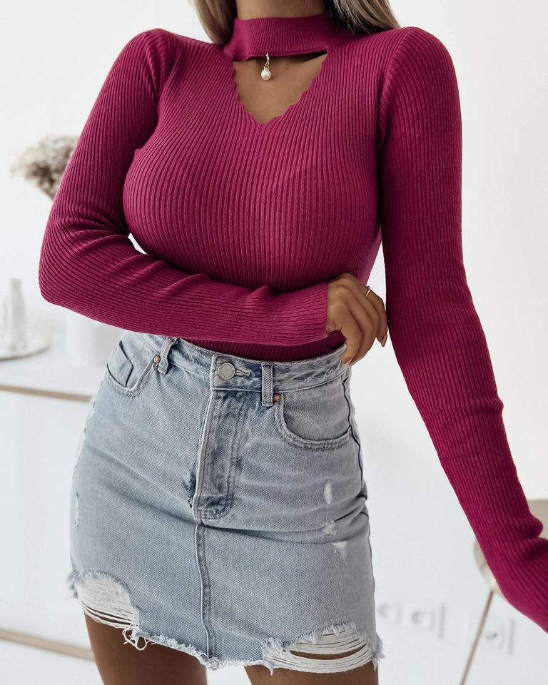 Royalfashion Women's half-golf sweater in fuchsia color