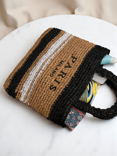 Large Women's Straw Bag, Paris Stripe