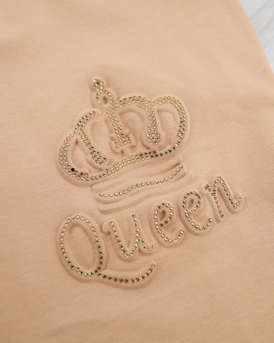 Women's beige sweatpants with cubic zirconia - Clothing