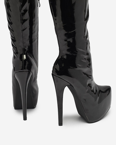 Women's lacquered over-the-knee boots in black Leccie- Footwear