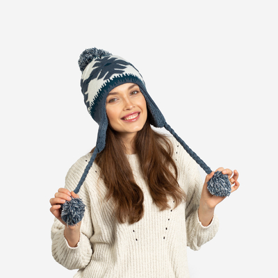 Navy blue ladies insulated winter hat with pompoms - Accessories