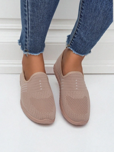 Женские туфли Aelia розовые из ткани, удобные мокасины на плоском каблуке