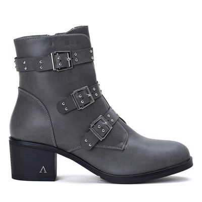 Gray boots on a low post with decorative buckles Aline - Footwear
