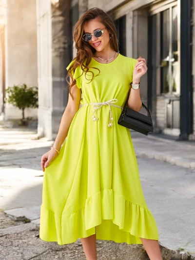 Royalfashion Women's midi dress with ruffles and short sleeves