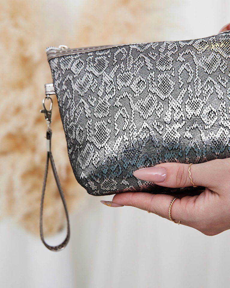 Royalfashion Women's silver shiny cosmetic bag with print