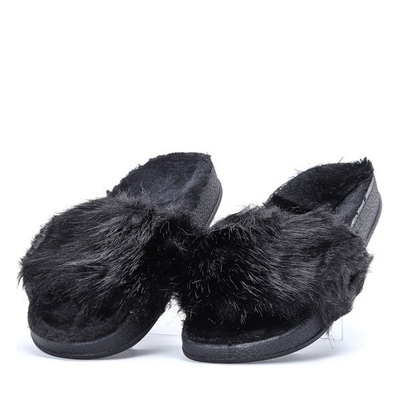Black slippers with fur Angela - Footwear