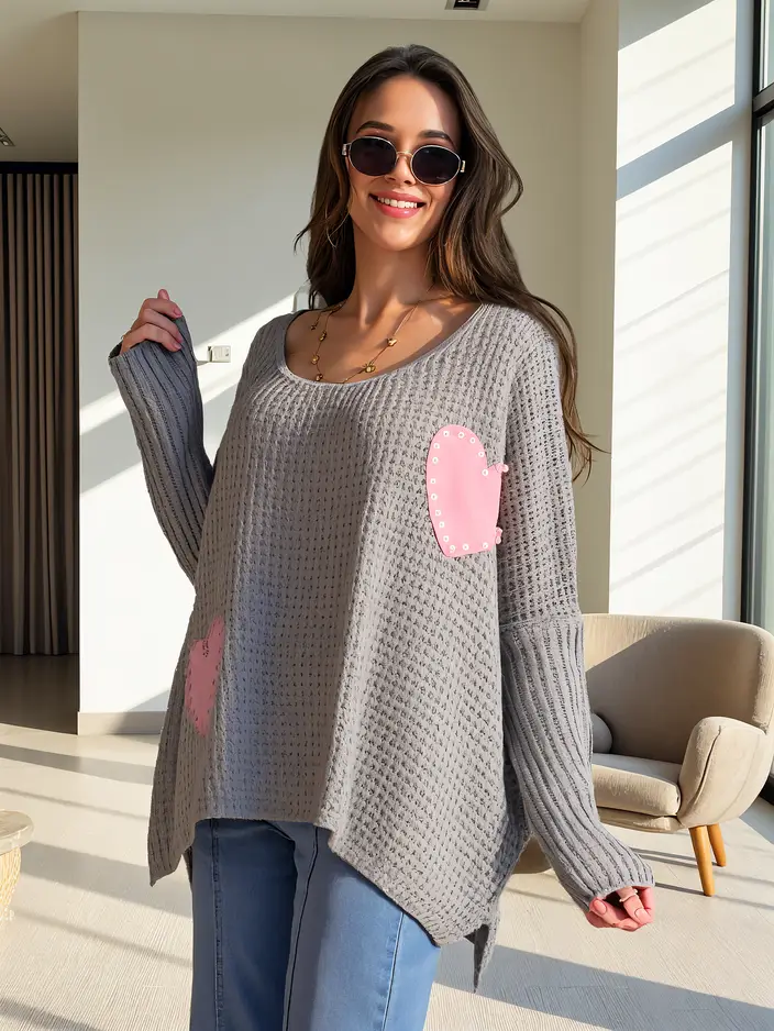 Royalfashion Women's Acrylic Sweater with Hearts Oversize