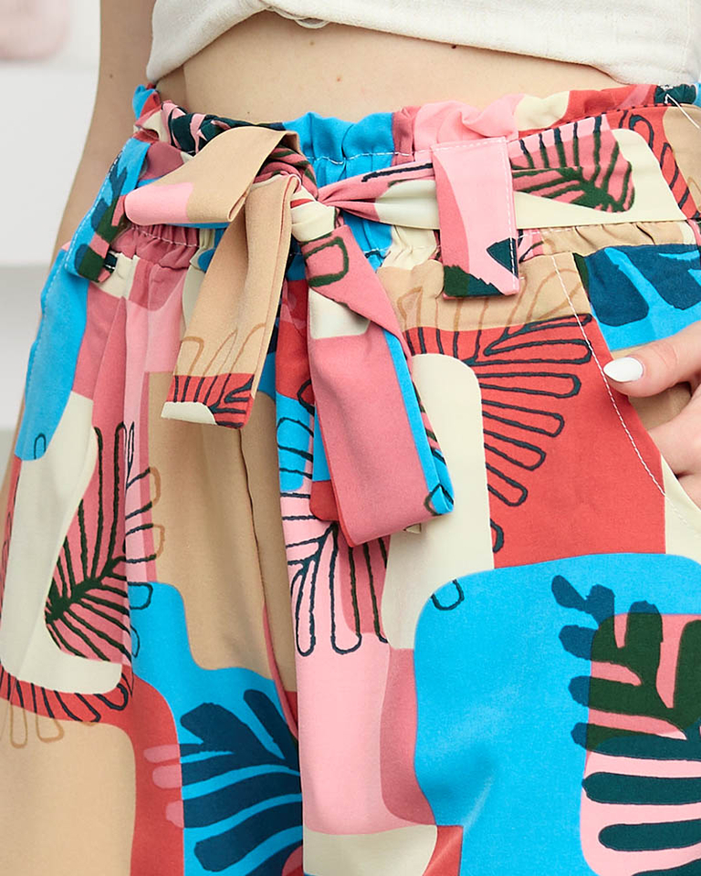 Patterned pink women's fabric shorts - Clothing