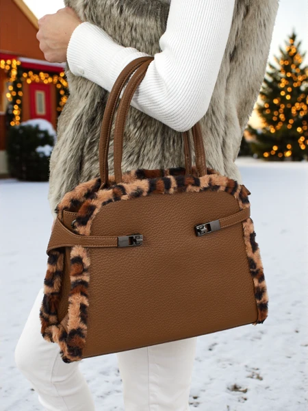 Small Women's Eco-Leather Handbag with Leopard Print Panthory