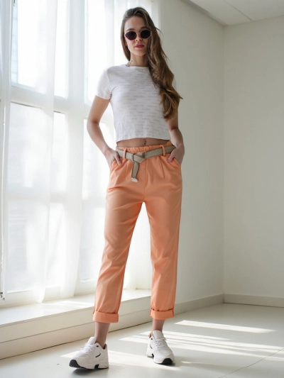 Прямые вискозные брюки Royalfashion для женщин с поясом