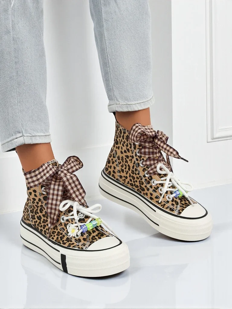 Women's Leonora Leo brown platform sneakers – Italian style, fabric