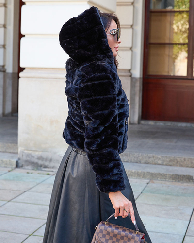 Royalfashion Двухсторонняя женская куртка с мехом черного цвета