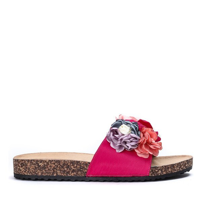 Klapki z ozdobnymi kwiatkami w kolorze fuksjowym Vilena - Obuwie