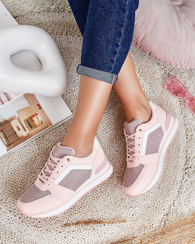 Pink women's sports sneakers with glitter Berilan - Footwear