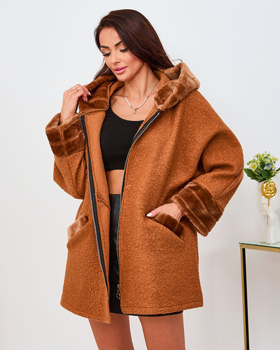 Royalfashion Camel women's short coat with fur