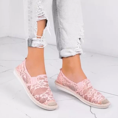 OUTLET Розовые эспадрильи с кружевной тканью Rose - Обувь