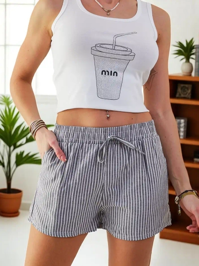 Royalfashion Cotton women's shorts with an elastic band and ties at the waist