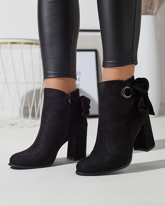Women's eco-suede boots with bow in black Agarol- Footwear