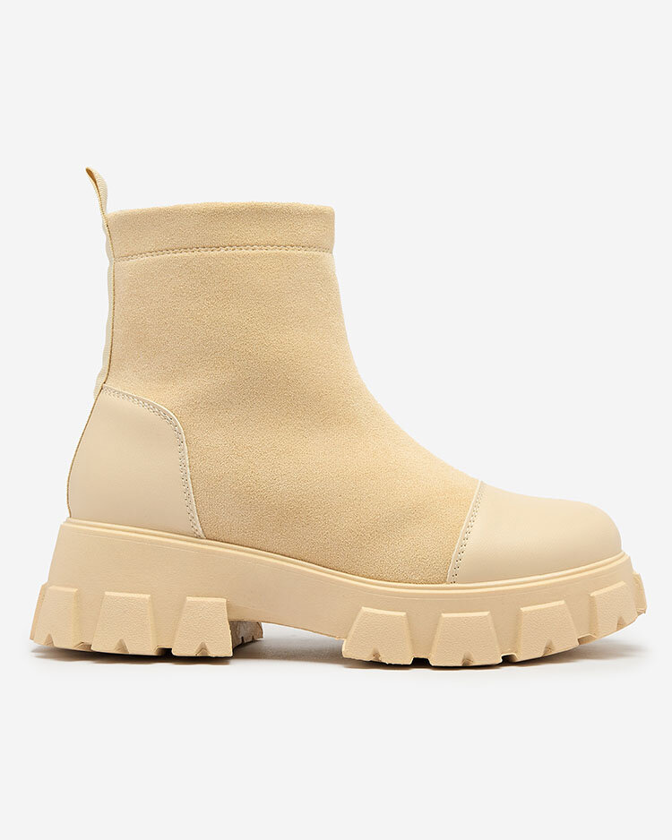 Royalfashion Women's flat heeled boots in cream color Leffoi