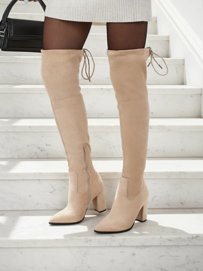 Flora Beige Leather Elegant Women's Boots for Autumn
