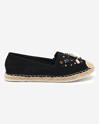 Black women's eco-suede espadrilles with cubic zirconias Mediros - Footwear