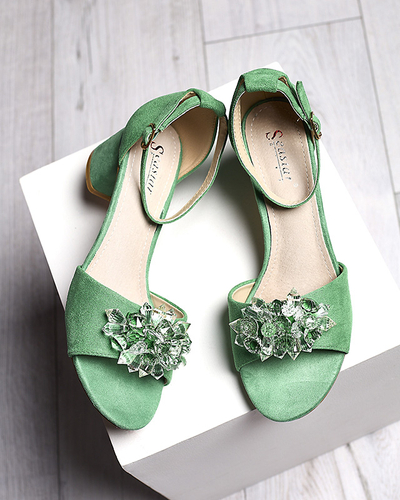 Zaļās sieviešu sandales ar dekoratīviem kristāliem Cerosso- Footwear
