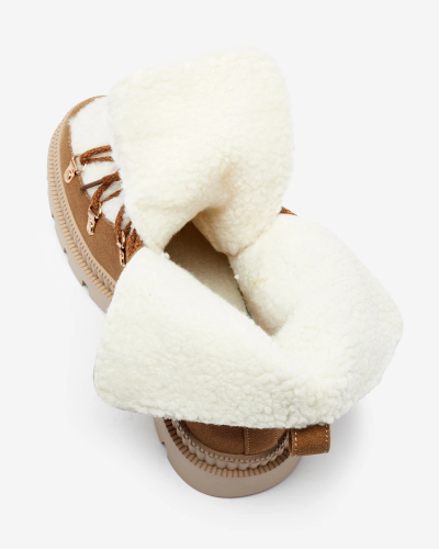 Royalfashion Women's insulated trapper boots with sheepskin in camel Lery Walk