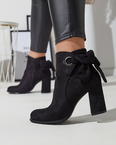 Women's eco-suede boots with bow in black Agarol- Footwear