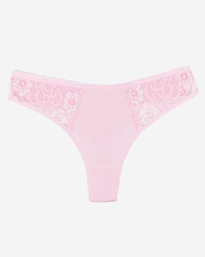 Pink cotton women's thongs with decorative lace - Underwear
