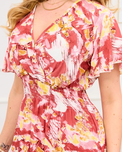 Sarkana sieviešu gara kleita ar modernu rakstu - Apģērbs