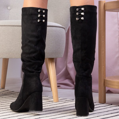 Czarne kozaki na wyższym słupku Brendi - Obuwie 