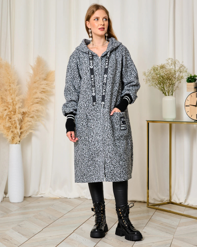 Royalfashion Pelēks aitādas sieviešu mēteļsegs līdz ceļgaliem