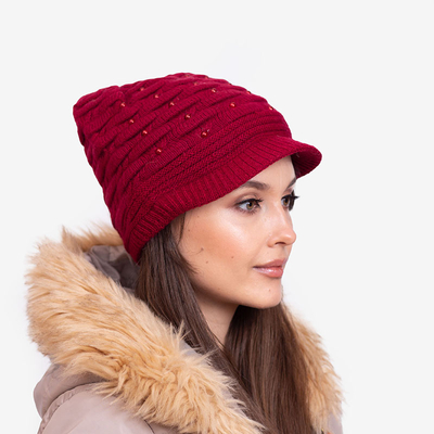 Ladies 'maroon warm hat with pearls - Accessories