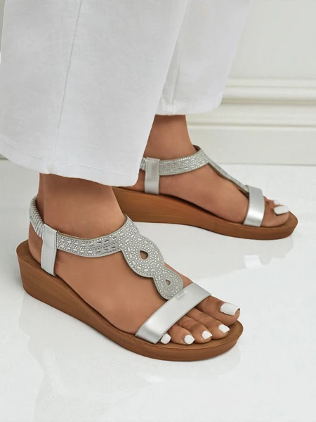 Royalfashion Women's Wedge Sandals with Agaya Rhinestones