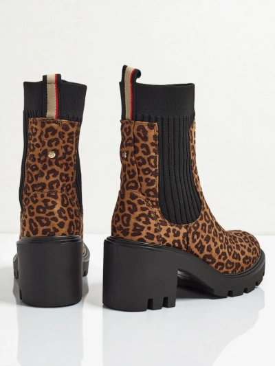 Patterned Women's Ankle Boots with Block Heels made of Eco Suede Anthere