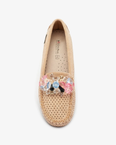 Royalfashion Openwork light brown women's moccasins with decorative crystals Cizzas