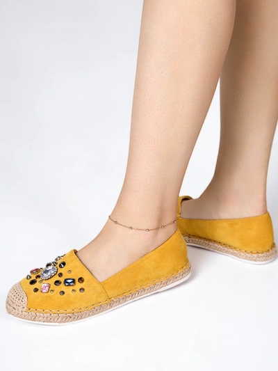 Yellow women's eco-suede espadrilles with cubic zirconias Mediros - Footwear