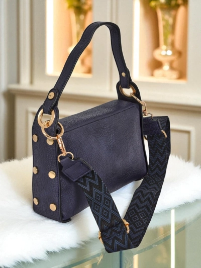 Melia Cielo Women's Handbag – Navy Blue Eco Leather with Bee Motif