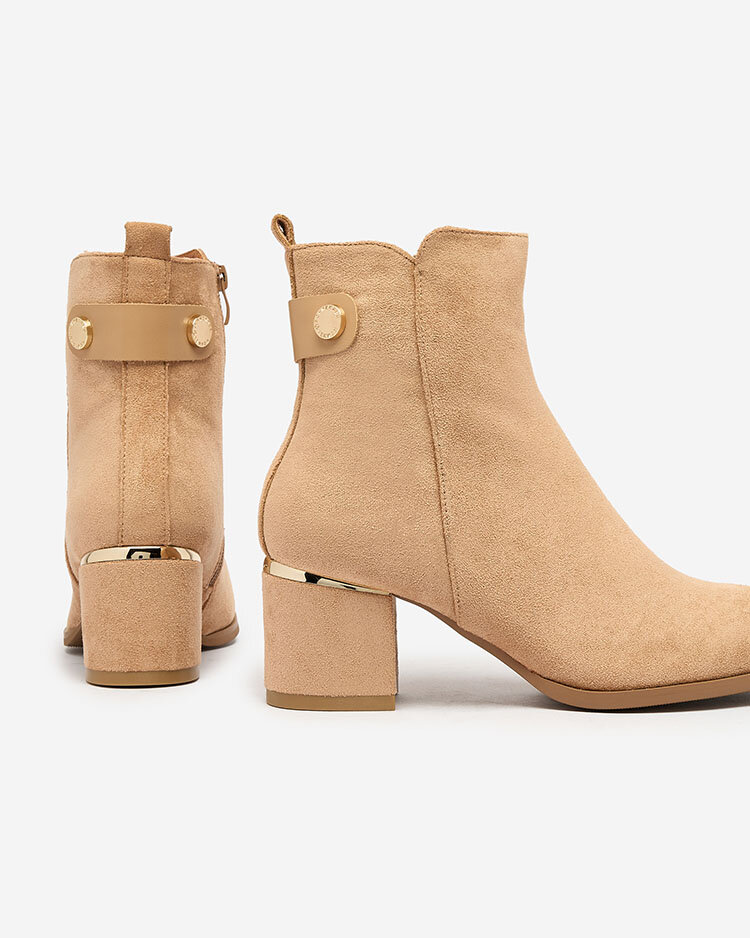 Royalfashion Women's low stiletto boots in light brown Dogdas