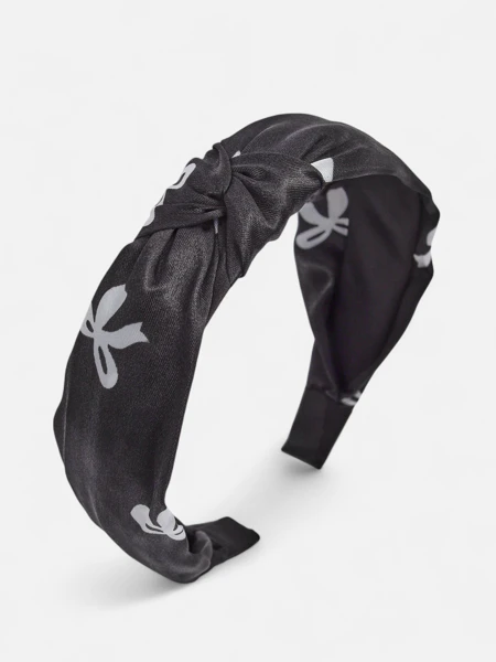 Royalfashion Лента за косу сатенска са плетењем са принтом