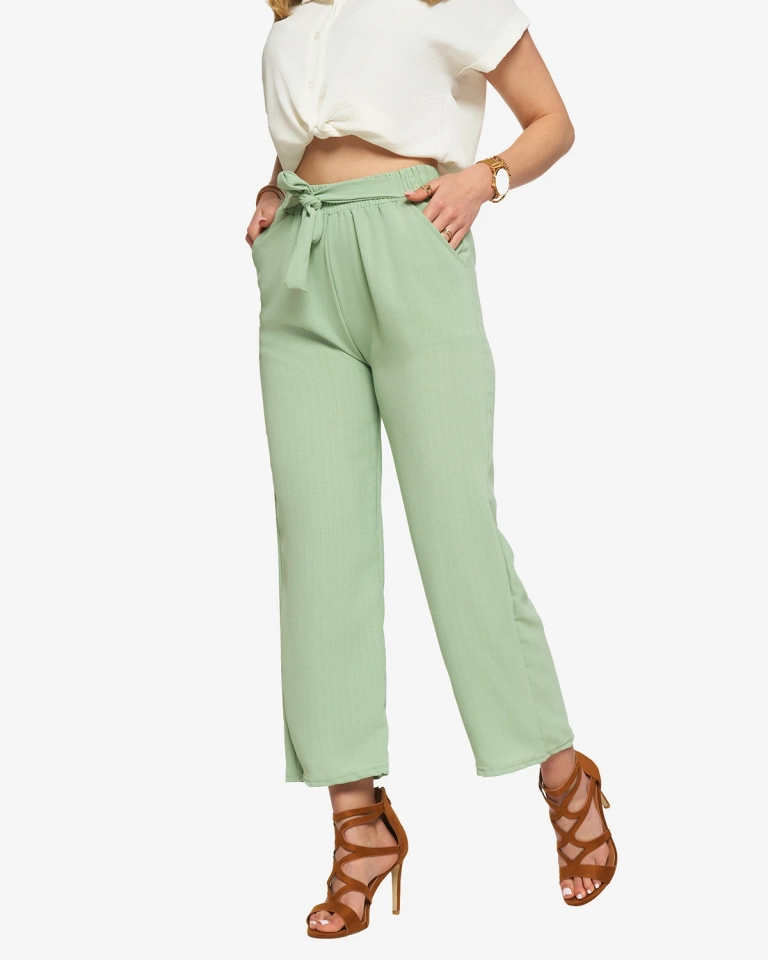 Green women's wide fabric pants - Clothing