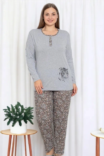 Royalfashion Pelēki sieviešu 2-daļu leoparda raksta pidžamas PLUS SIZE
