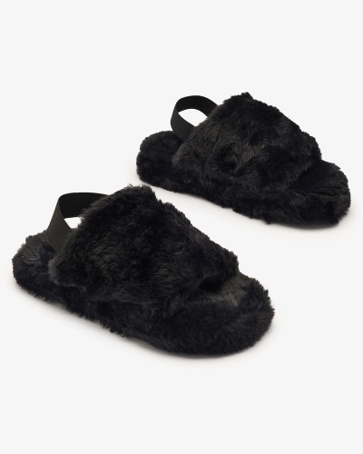 Royalfashion Черные женские меховые тапочки Nabres