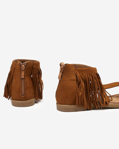 OUTLET Женские босоножки с бахромой цвета верблюжьей кожи Clov- Shoes