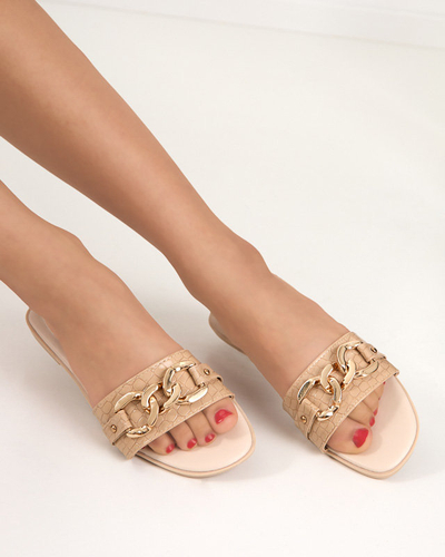 Beige women's slippers with a metal chain Meritala - Footwear