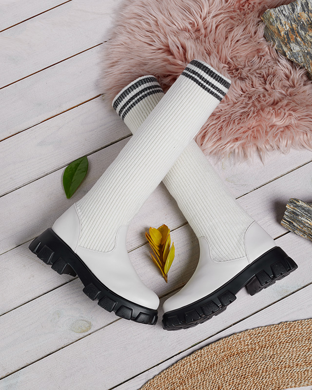 Women's high slip-on boots in ecru color Alerpi- Footwear