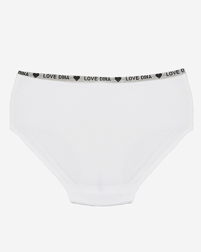 White women's briefs with a decorative stripe with inscriptions - Underwear